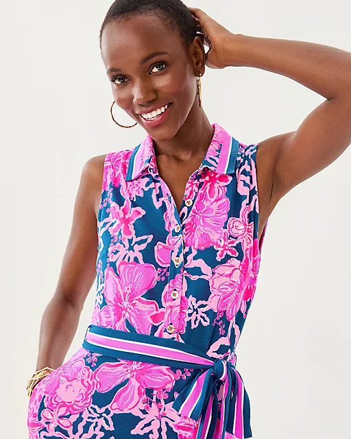 Lilly Pulitzer Ryland Midi Shirtdress Starlight Navy Once And Floral Engineered Knit Dress