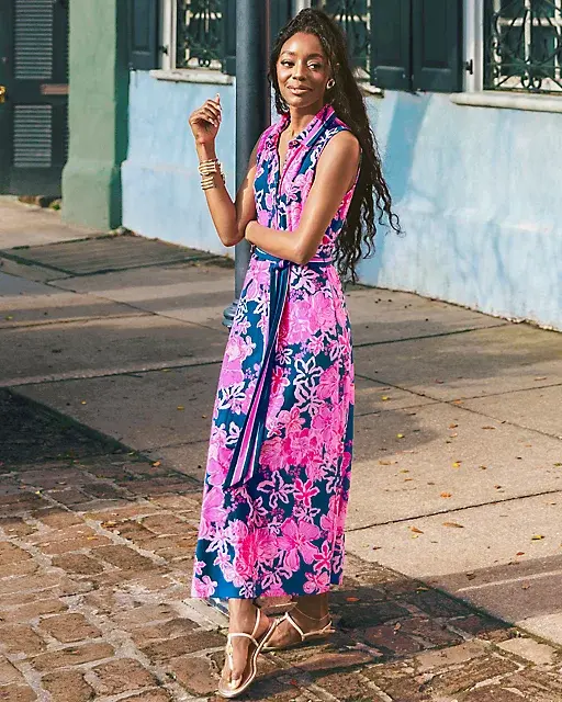 lilly pulitzer Ryland Midi Shirtdress Starlight Navy Once And Floral Engineered Knit Dress