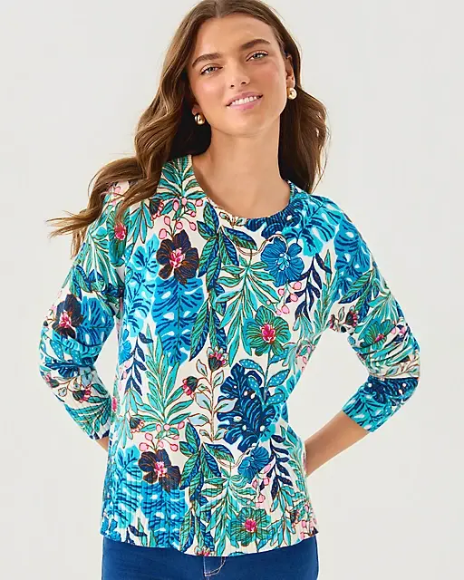 Lilly Pulitzer Salima Sweater Breezy Aqua Best Fronds Forever