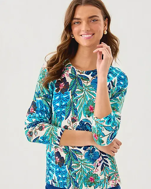 Lilly Pulitzer Salima Sweater Breezy Aqua Best Fronds Forever