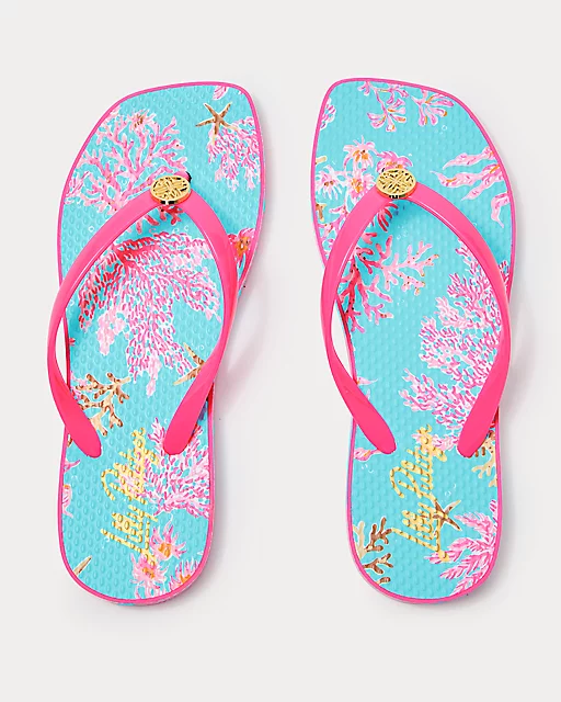 Lilly Pulitzer Sandsational Square Toe Flip Flop Multi Royal Coral Shoe