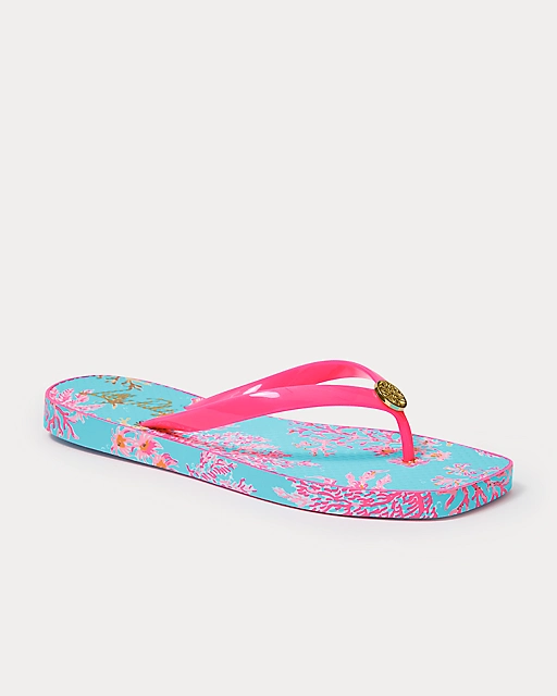 lilly pulitzer Sandsational Square Toe Flip Flop Multi Royal Coral Shoe