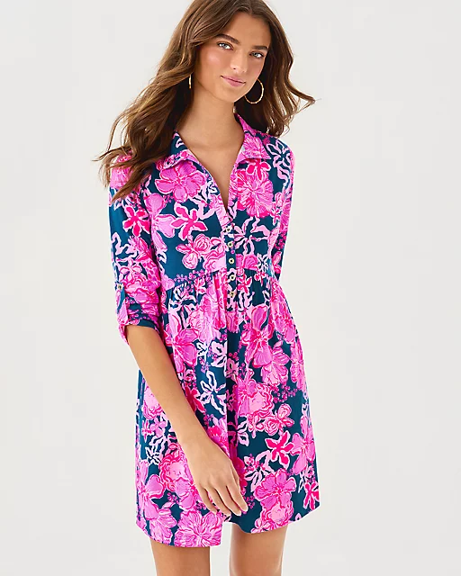 Lilly Pulitzer Saralyn Popover Shirtdress Starlight Navy Once And Floral