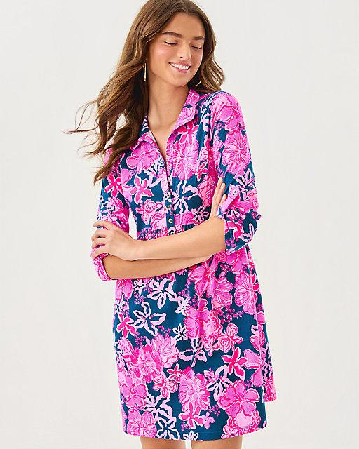 Lilly Pulitzer Saralyn Popover Shirtdress Starlight Navy Once And Floral
