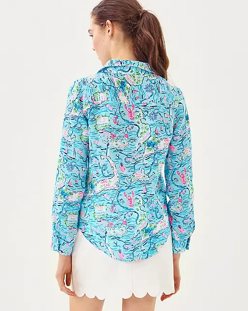Lilly Pulitzer Sea View Linen Button Down Top Bali Blue Lilly Loves Cape Cod