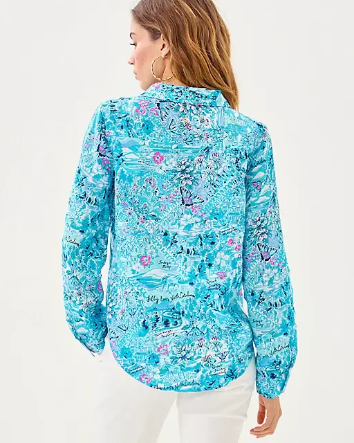 Lilly Pulitzer Sea View Linen Button Down Top Blue Peri Lilly Loves North Carolina
