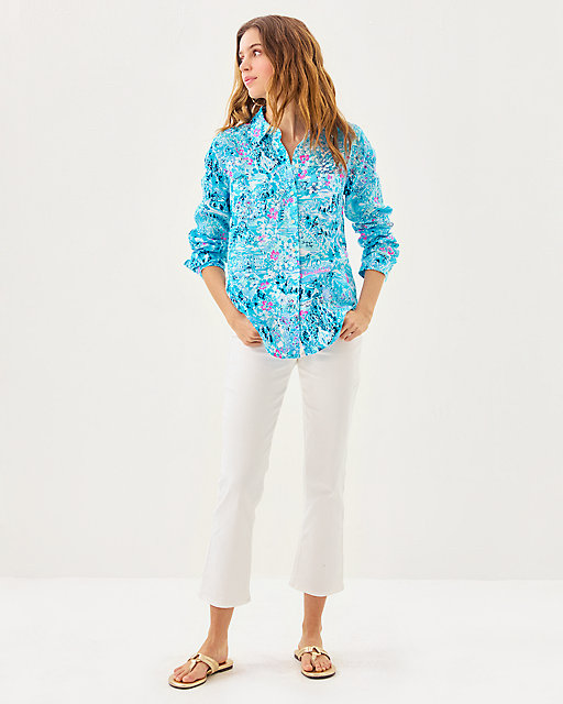 Lilly Pulitzer Sea View Linen Button Down Top Blue Peri Lilly Loves North Carolina