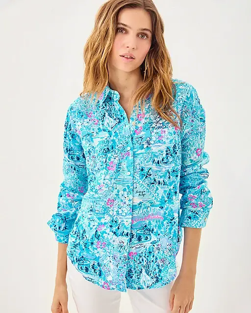 lilly pulitzer Sea View Linen Button Down Top Blue Peri Lilly Loves North Carolina