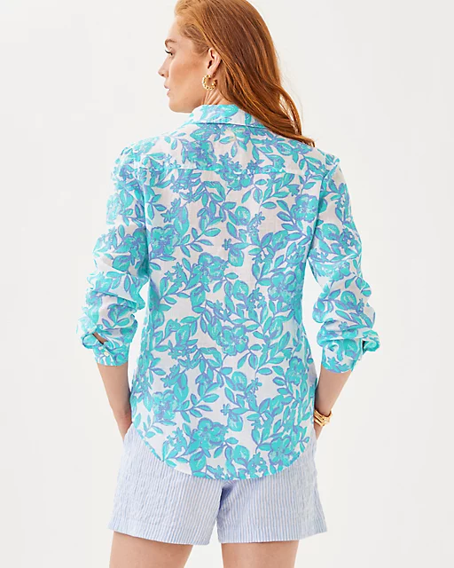 Lilly Pulitzer Sea View Linen Button Down Top Jacaranda Blue Simply The Zest