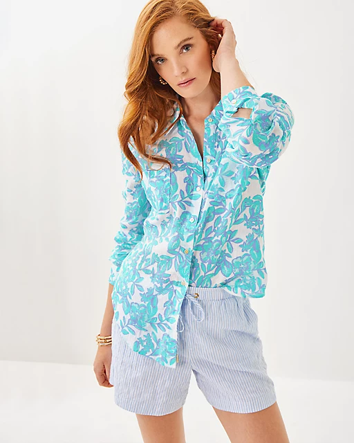 Lilly Pulitzer Sea View Linen Button Down Top Jacaranda Blue Simply The Zest