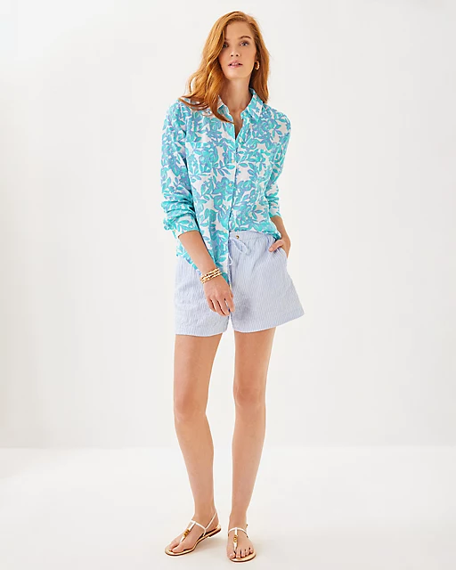 Lilly Pulitzer Sea View Linen Button Down Top Jacaranda Blue Simply The Zest