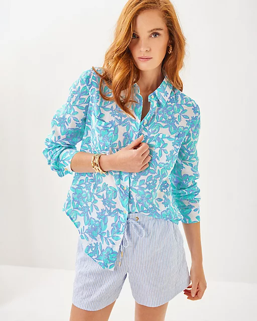 lilly pulitzer Sea View Linen Button Down Top Jacaranda Blue Simply The Zest