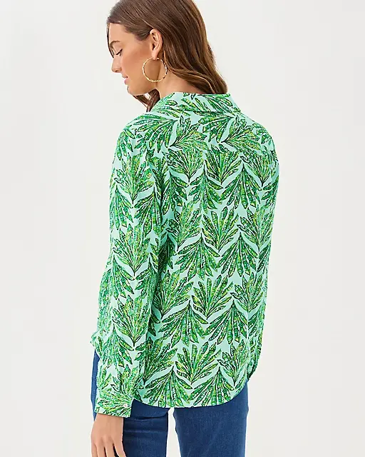 Lilly Pulitzer Sea View Linen Button Down Top Kitts Green Shady Babe