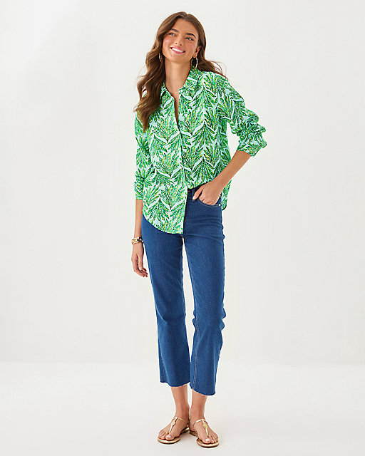 Lilly Pulitzer Sea View Linen Button Down Top Kitts Green Shady Babe