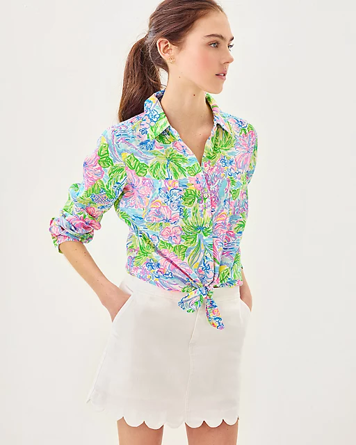 Lilly Pulitzer Sea View Linen Button Down Top Multi Lilly Loves Hawaii