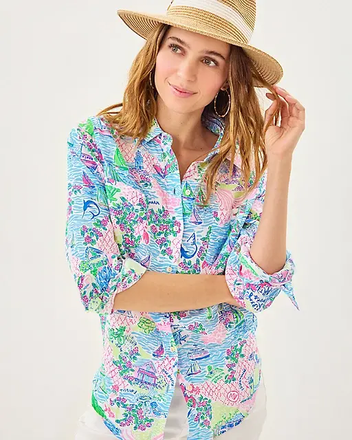 Lilly Pulitzer Sea View Linen Button Down Top Multi Lilly Loves Marthas Vineyard