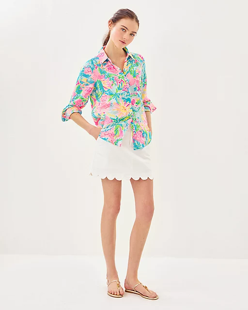 Lilly Pulitzer Sea View Linen Button Down Top Multi Sunshine State Of Mind