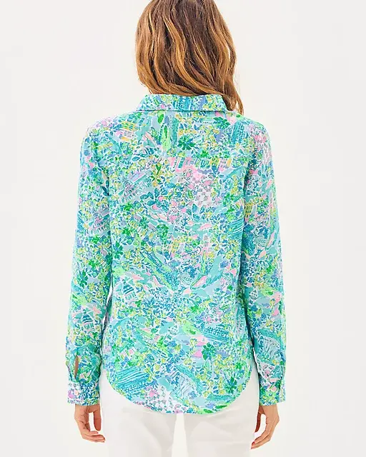 Lilly Pulitzer Sea View Linen Button Down Top Surf Blue Lilly Loves South Carolina