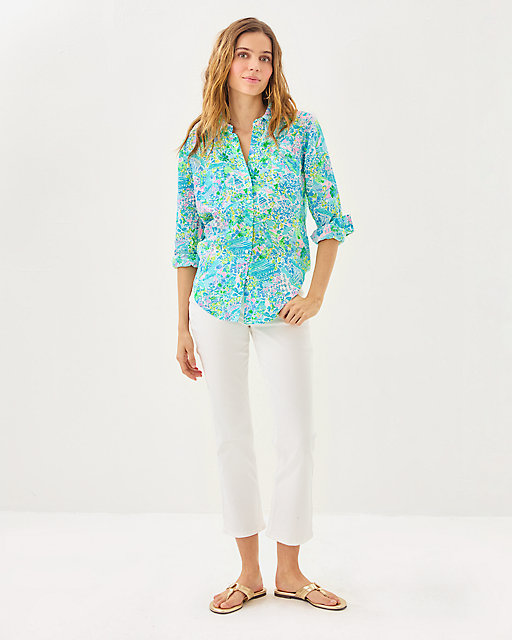Lilly Pulitzer Sea View Linen Button Down Top Surf Blue Lilly Loves South Carolina