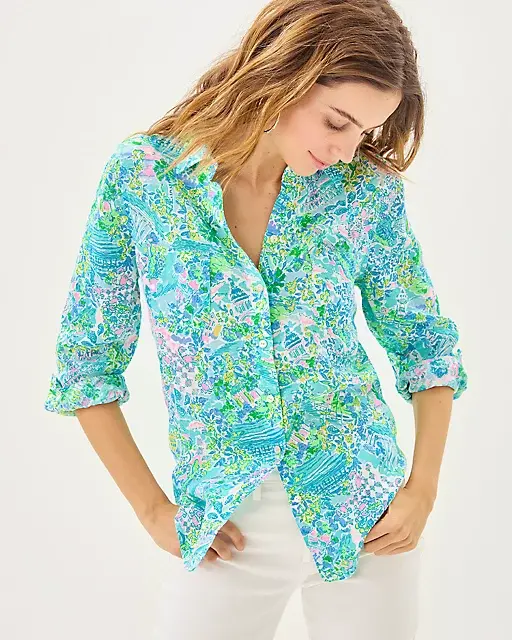 lilly pulitzer Sea View Linen Button Down Top Surf Blue Lilly Loves South Carolina