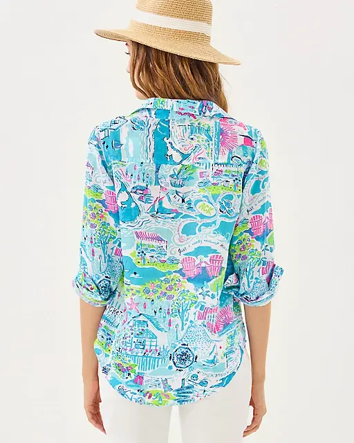 Lilly Pulitzer Sea View Linen Button Down Top Whisper Blue Lilly Loves Nantucket