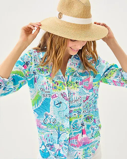 Lilly Pulitzer Sea View Linen Button Down Top Whisper Blue Lilly Loves Nantucket