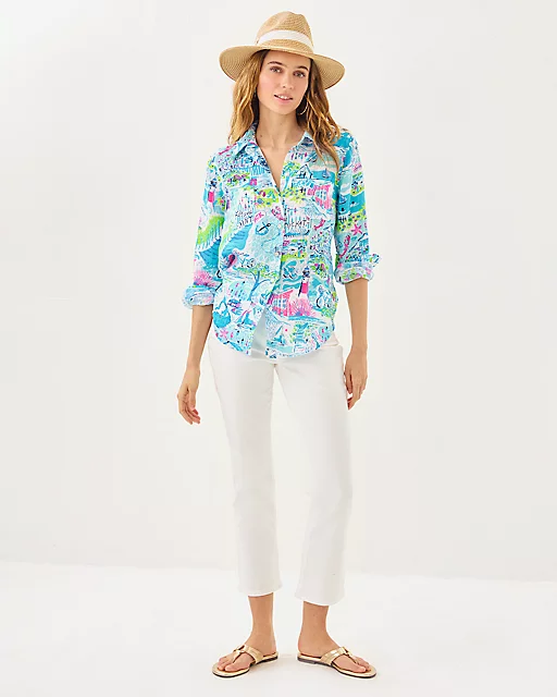 Lilly Pulitzer Sea View Linen Button Down Top Whisper Blue Lilly Loves Nantucket