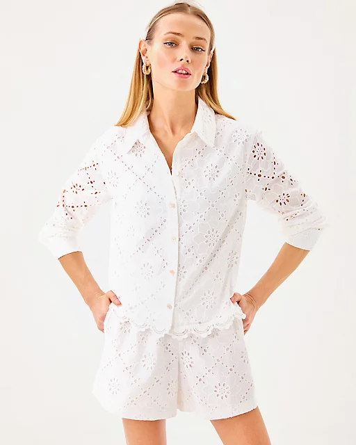 lilly pulitzer Singrid Eyelet Top Resort White Beach Haven Eyelet