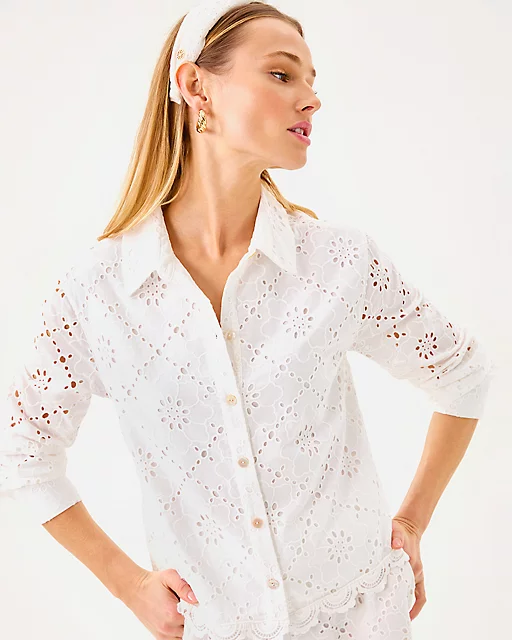 Lilly Pulitzer Singrid Top & Croix Short Eyelet Set Resort White Beach Haven Eyelet