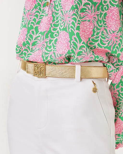 Lilly Pulitzer Skinny Leather Logo Belt Gold Metallic