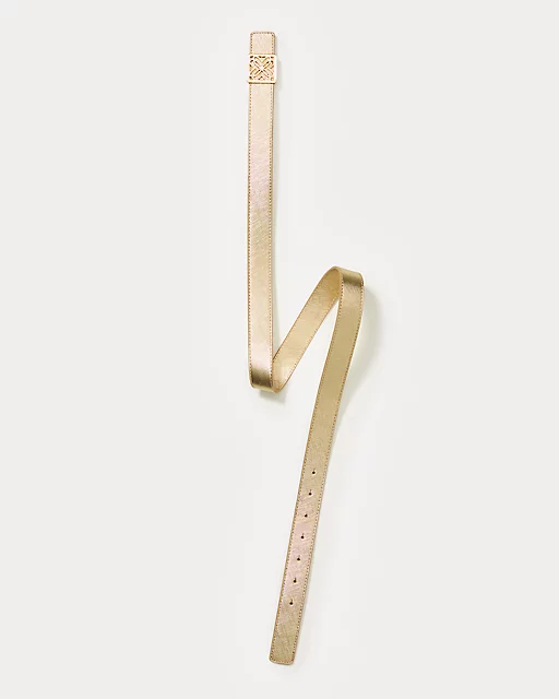 Lilly Pulitzer Skinny Leather Logo Belt Gold Metallic