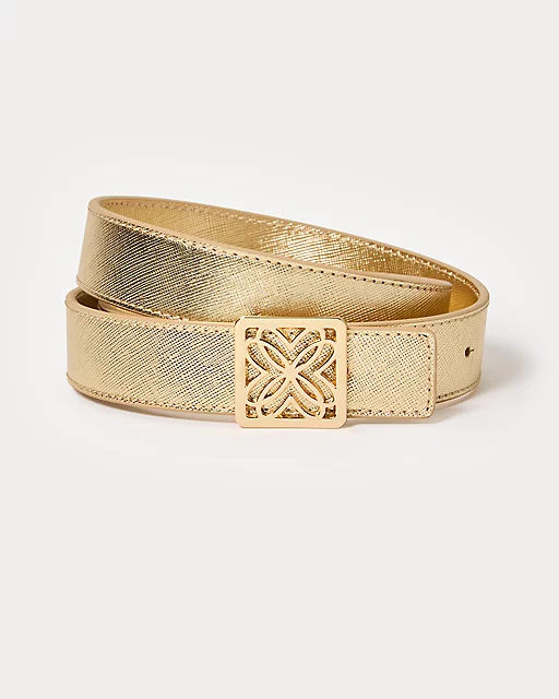 lilly pulitzer Skinny Leather Logo Belt Gold Metallic