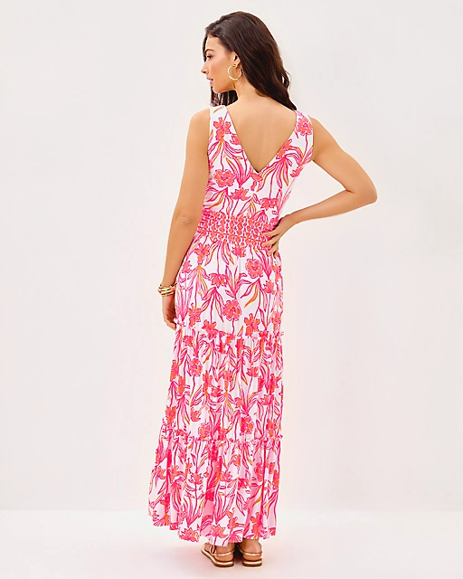 Lilly Pulitzer Skylar Midi Dress Resort White Lovely Long Stems Engineered Knit Dress