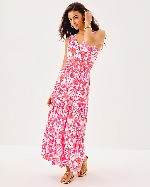 Lilly Pulitzer Skylar Midi Dress Resort White Lovely Long Stems Engineered Knit Dress