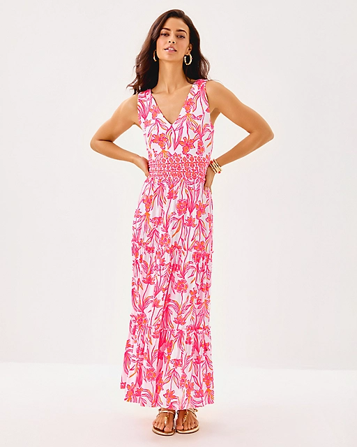 Lilly Pulitzer Skylar Midi Dress Resort White Lovely Long Stems Engineered Knit Dress