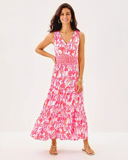 lilly pulitzer Skylar Midi Dress Resort White Lovely Long Stems Engineered Knit Dress