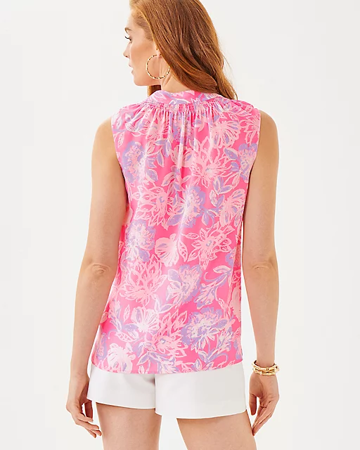 Lilly Pulitzer Sleeveless Elsa Silk Top Rousseau Pink Zen Garden