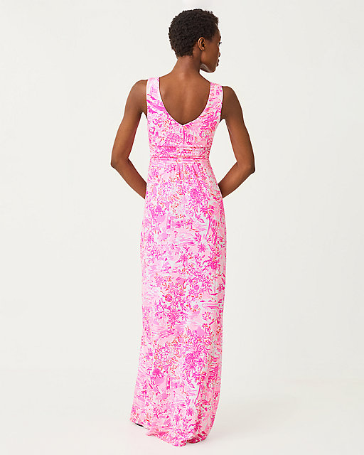 Lilly Pulitzer Sloane Maxi Dress Peony Pink Seaside Scene
