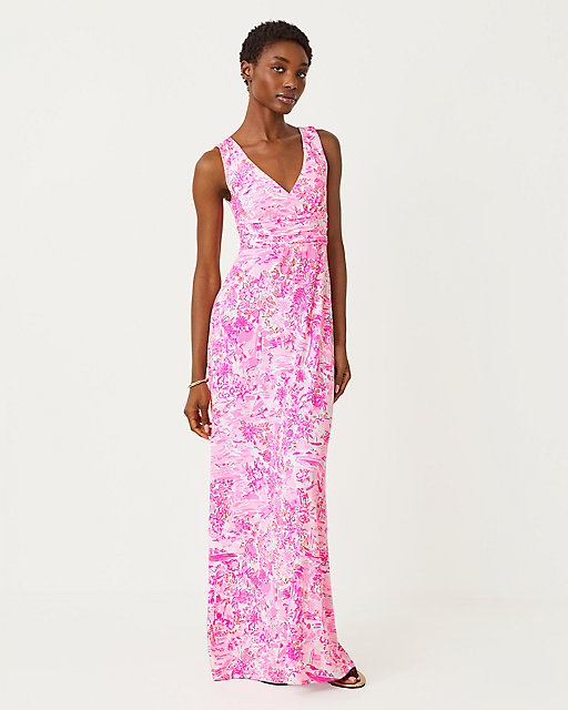 Lilly Pulitzer Sloane Maxi Dress Peony Pink Seaside Scene