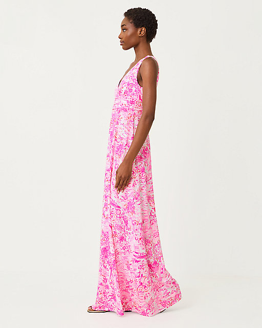 Lilly Pulitzer Sloane Maxi Dress Peony Pink Seaside Scene