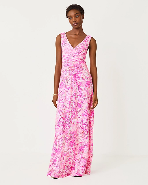 lilly pulitzer Sloane Maxi Dress Peony Pink Seaside Scene
