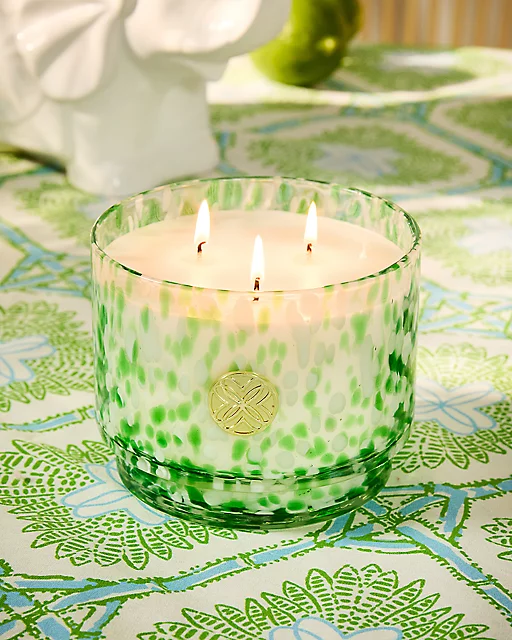 lilly pulitzer Speckled Glass Candle Speckled Peninsula Green