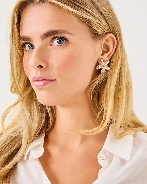 Lilly Pulitzer Starfish Stud Earrings Gold Metallic Gwp Starfish Earring