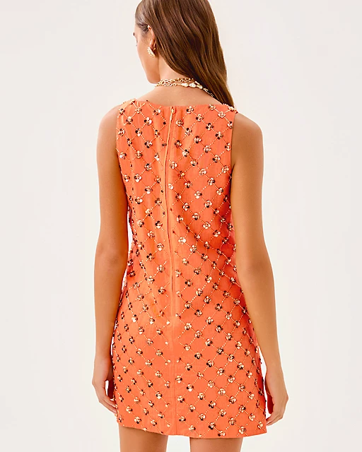 Lilly Pulitzer Tamala Beaded Shift Dress Papaya Beaded Sequin Embellished Sequin Blend