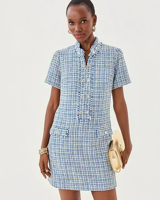 Lilly Pulitzer Teddy Boucle Shift Dress Tangier Teal Ocean Deep Lurex Boucle