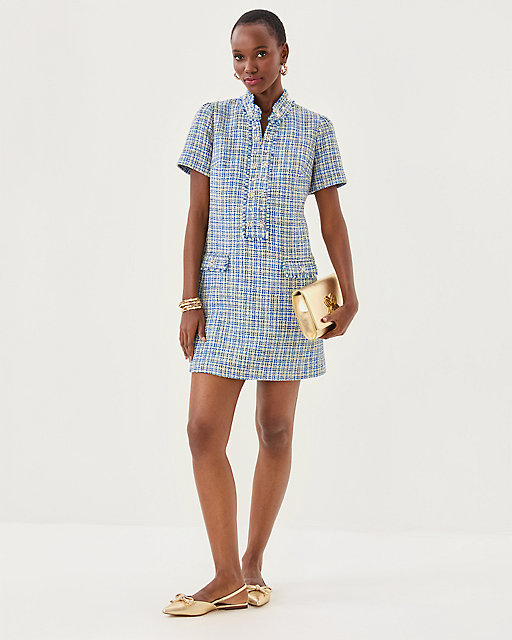 Lilly Pulitzer Teddy Boucle Shift Dress Tangier Teal Ocean Deep Lurex Boucle