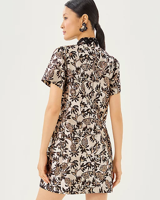 Lilly Pulitzer Teddy Jacquard Shift Dress Noir Pineapple Puff Metallic Jacquard