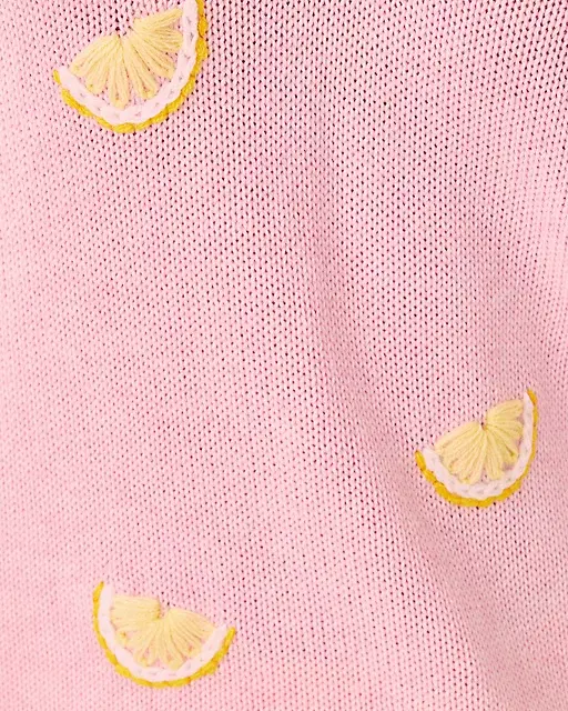 Lilly Pulitzer Tensley Sweater Heathered Pink Muse Fresh Squeezed Embroidery