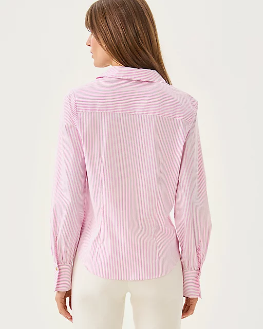 Lilly Pulitzer The Tie Lilly Shirt Conch Shell Pink Shadow Shirting Stripe