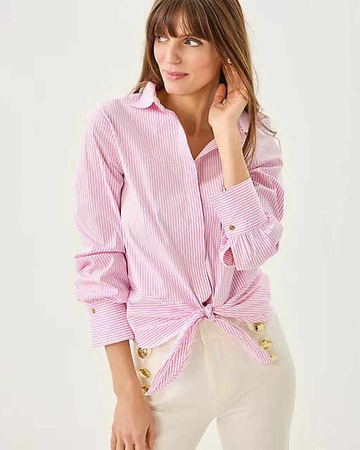 lilly pulitzer The Tie Lilly Shirt Conch Shell Pink Shadow Shirting Stripe